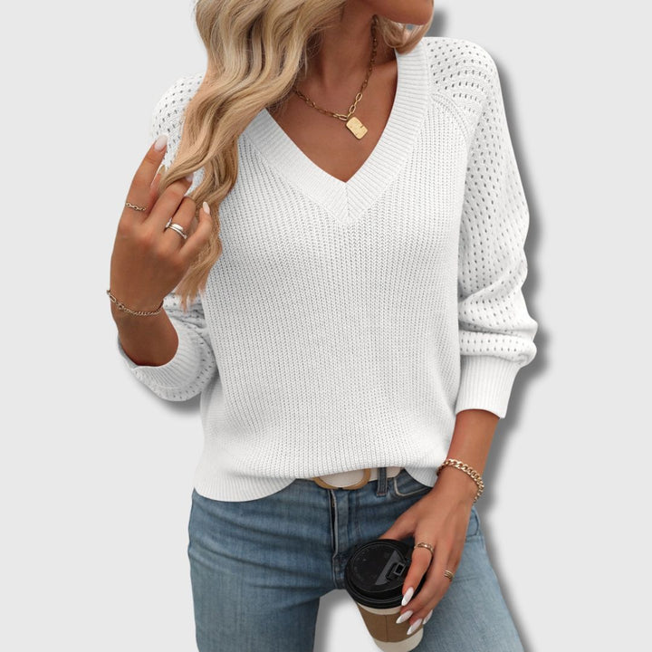 Women’s Sweater | V-Neck Pointelle Sleeves