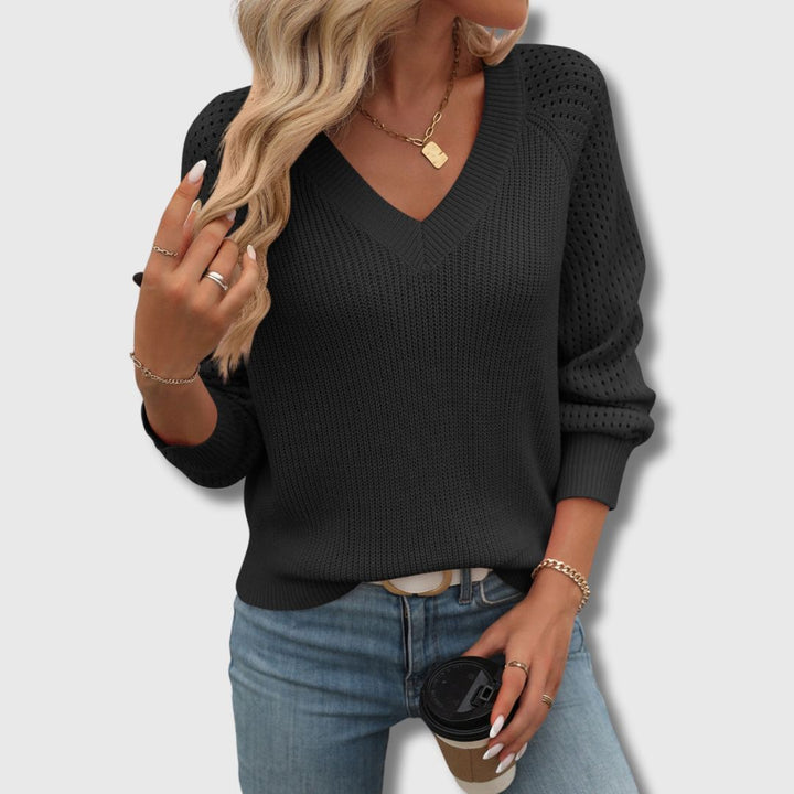 Women’s Sweater | V-Neck Pointelle Sleeves
