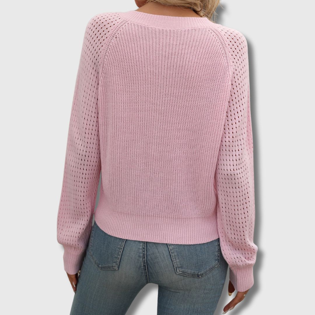 Women’s Sweater | V-Neck Pointelle Sleeves