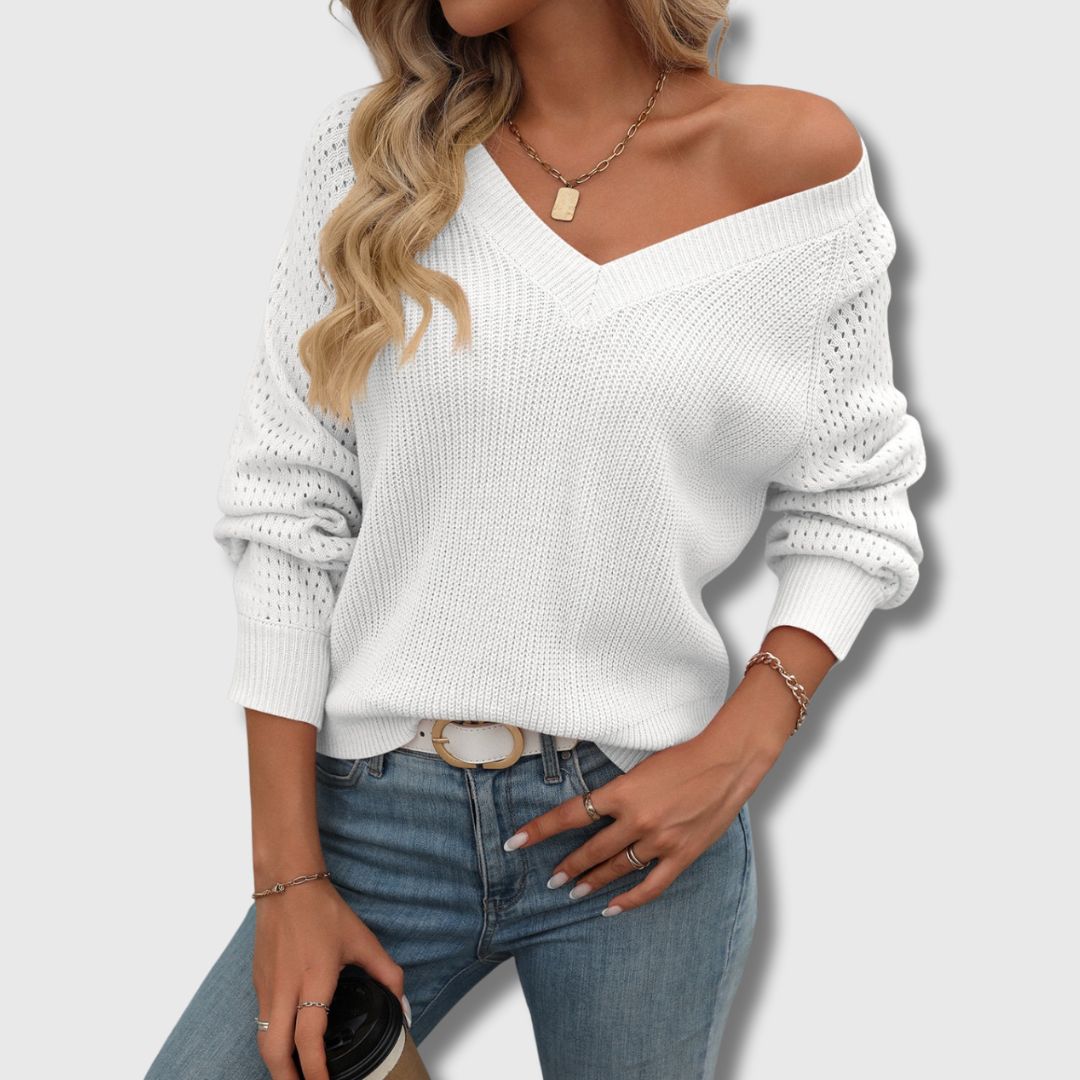 Women’s Sweater | V-Neck Pointelle Sleeves