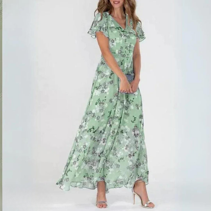 Women's Cocktail Maxi Dress | V-Neck Flutter Sleeve