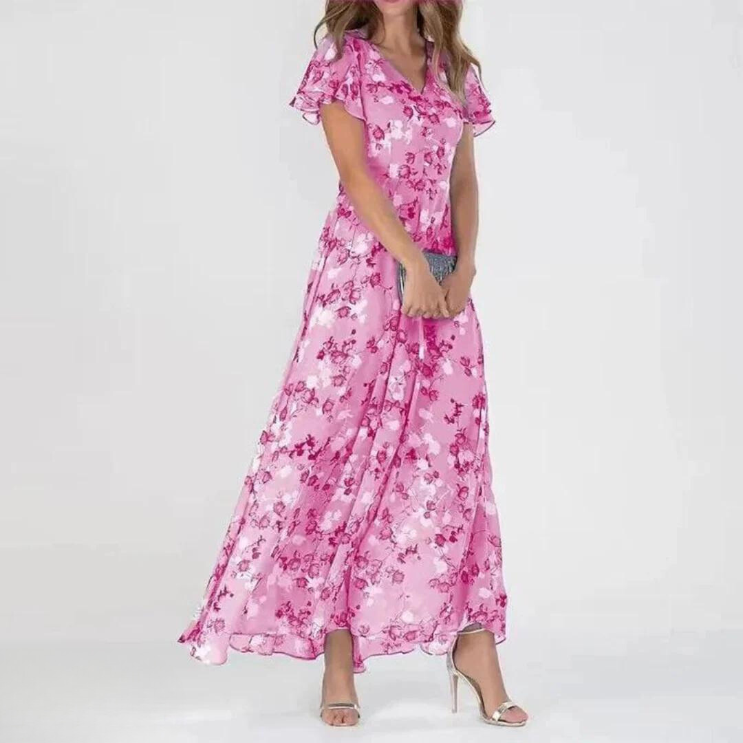 Women's Cocktail Maxi Dress | V-Neck Flutter Sleeve
