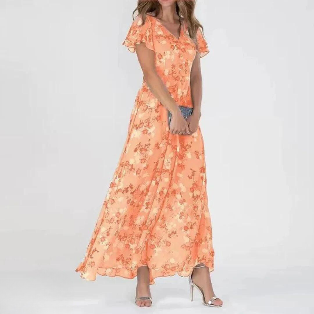Women's Cocktail Maxi Dress | V-Neck Flutter Sleeve