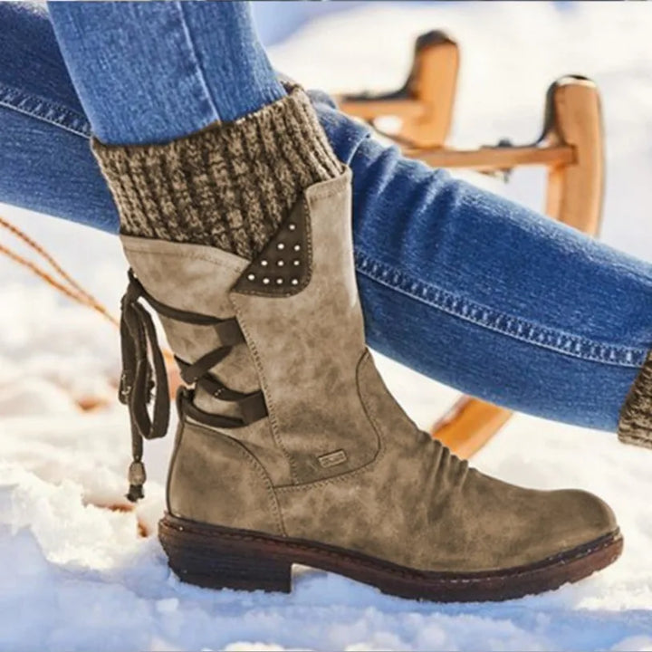 Boots For Women | Mid-Calf Lace-Up With Sock-Style Cuff