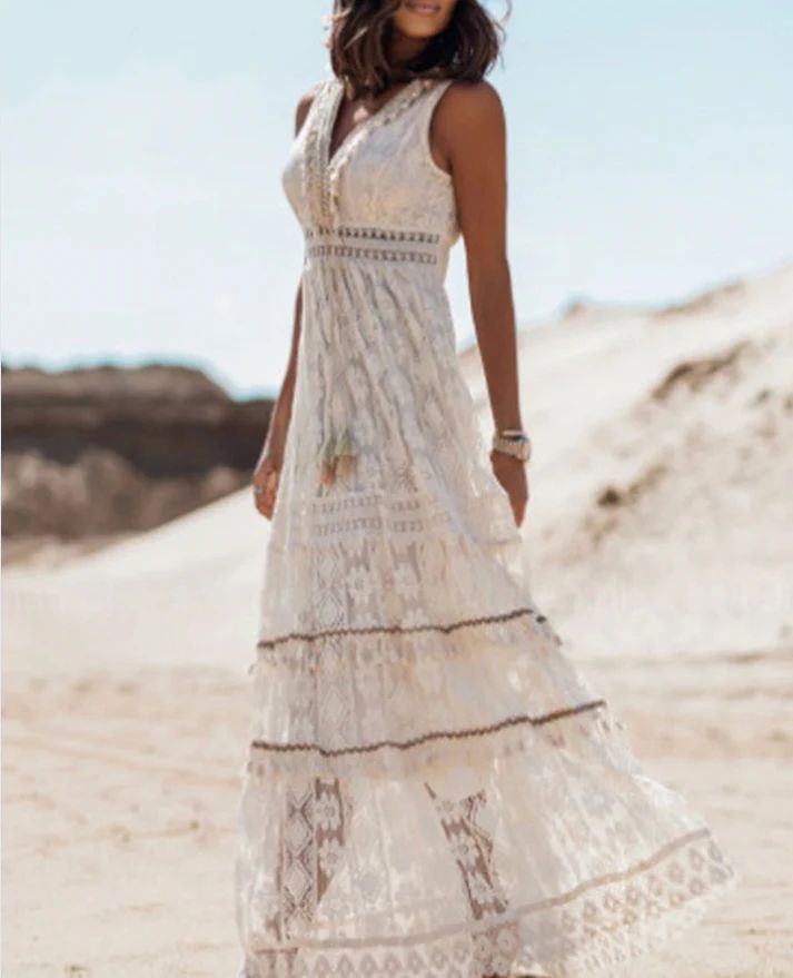 Women's Bohemian Dress | V-Neck Maxi Tiered Skirt