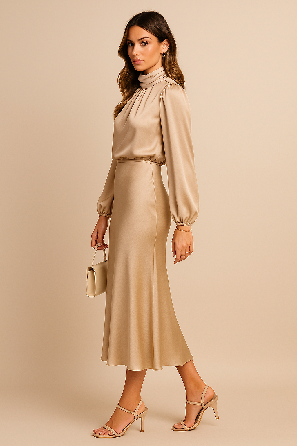 Women's Cocktail Midi Dress | High Neck