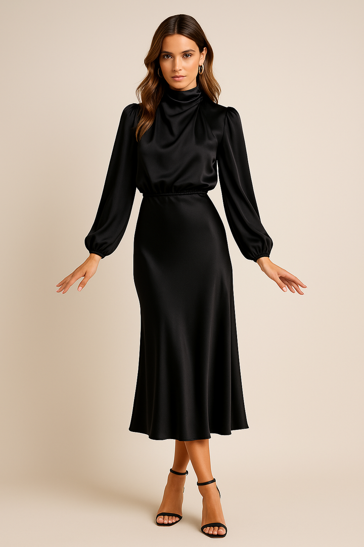 Women's Cocktail Midi Dress | High Neck