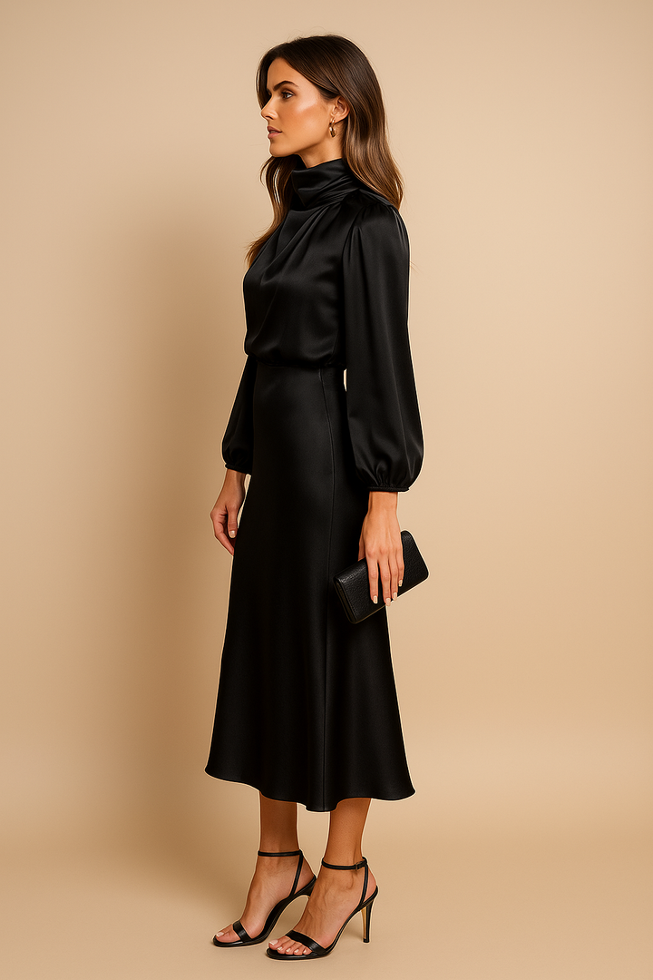 Women's Cocktail Midi Dress | High Neck