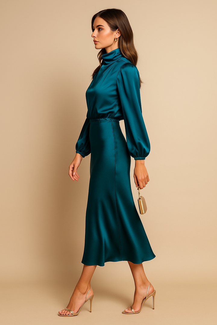 Women's Cocktail Midi Dress | High Neck