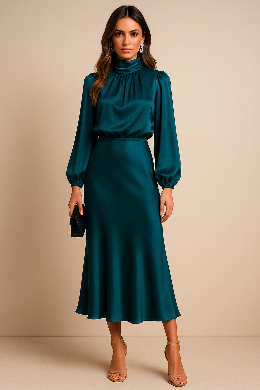Women's Cocktail Midi Dress | High Neck