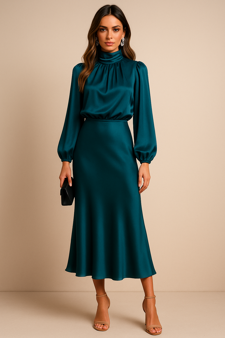 Women's Cocktail Midi Dress | High Neck