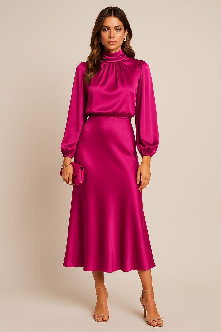 Women's Cocktail Midi Dress | High Neck