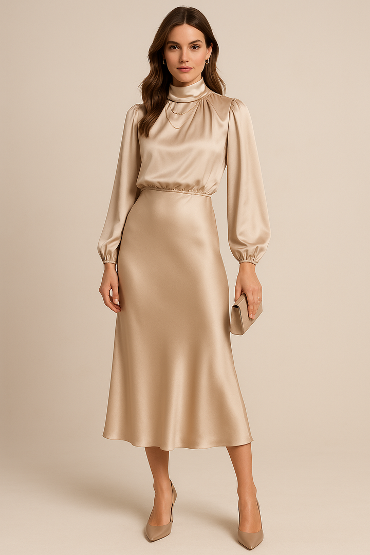 Women's Cocktail Midi Dress | High Neck