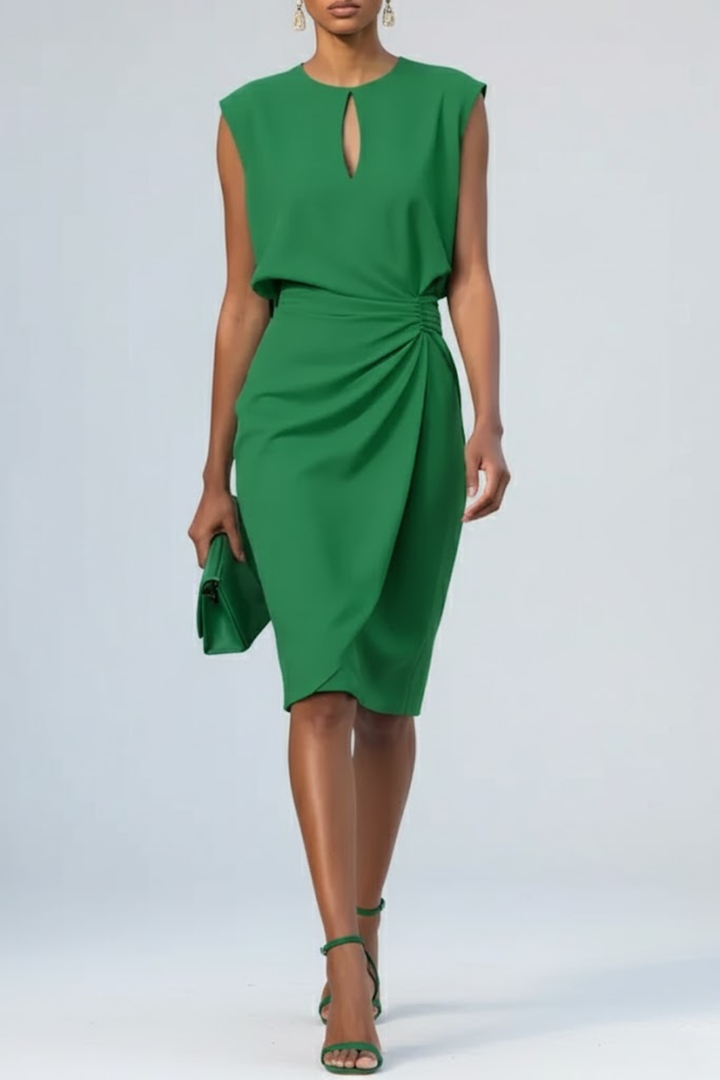 Women's Cocktail Midi Dress | Cap Sleeve Keyhole
