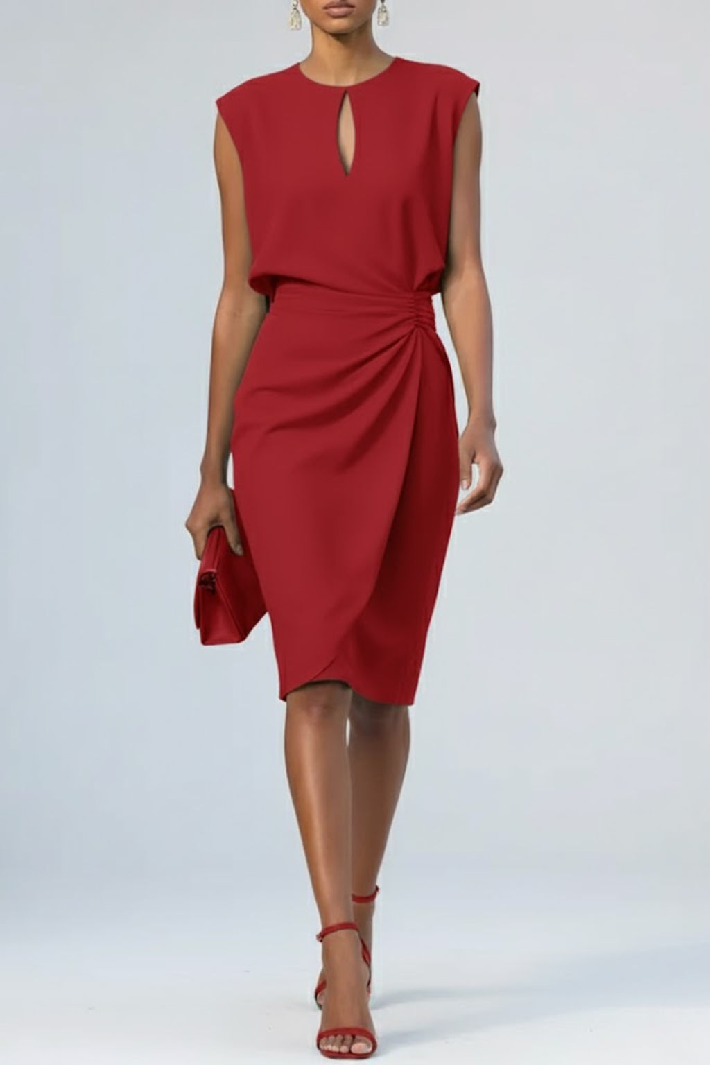 Women's Cocktail Midi Dress | Cap Sleeve Keyhole