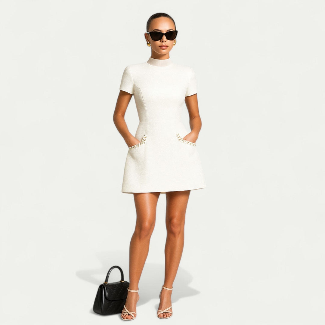 Women's Cocktail Mini Dress | Pearl Trim Pocket