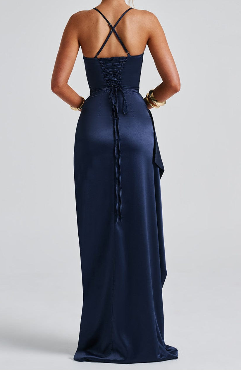 Women's Black Tie Maxi Dress | Navy Spaghetti Strap