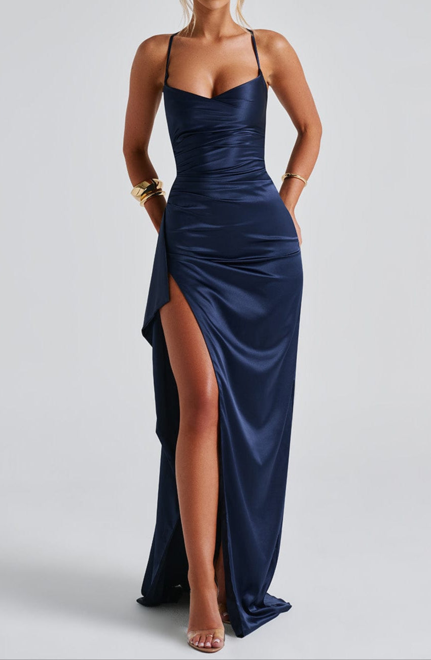 Women's Black Tie Maxi Dress | Navy Spaghetti Strap