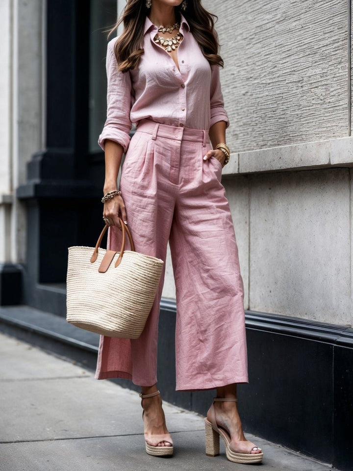 Women's Two-Piece Set  | Collared Shirt Top and Pants