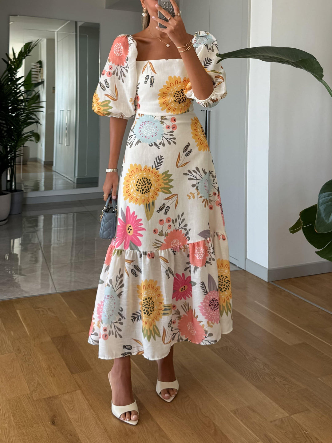 square neck floral midi dress The Dessy Group Women's Floral Jacquard Sleeveless Fit & Flare Midi Dress - Pink