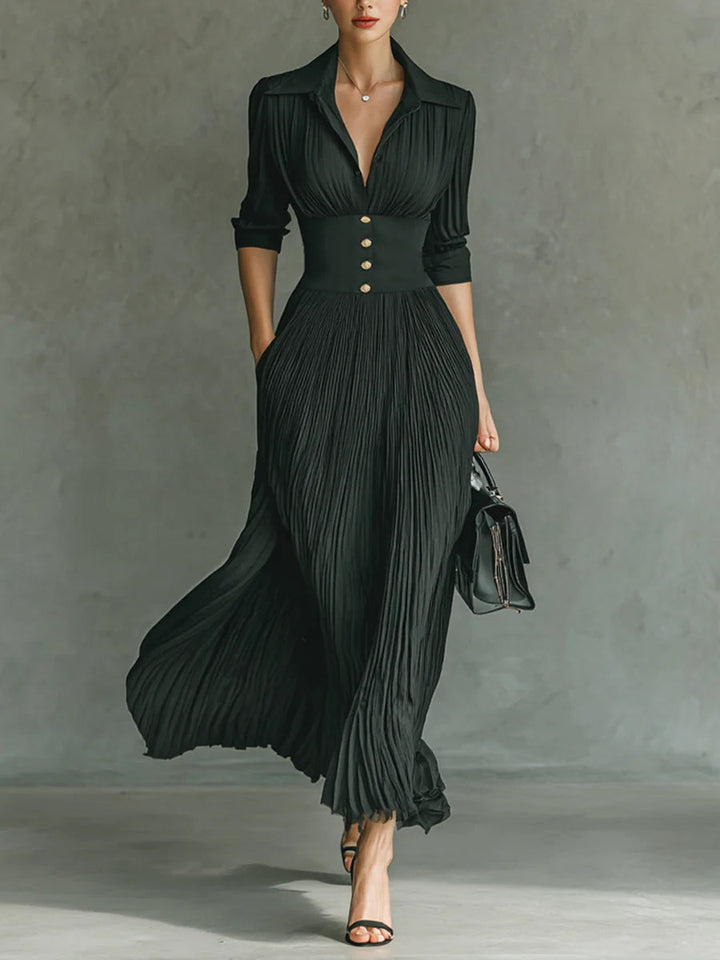 Women’s Dress | Pleated Lapel Waist Maxi