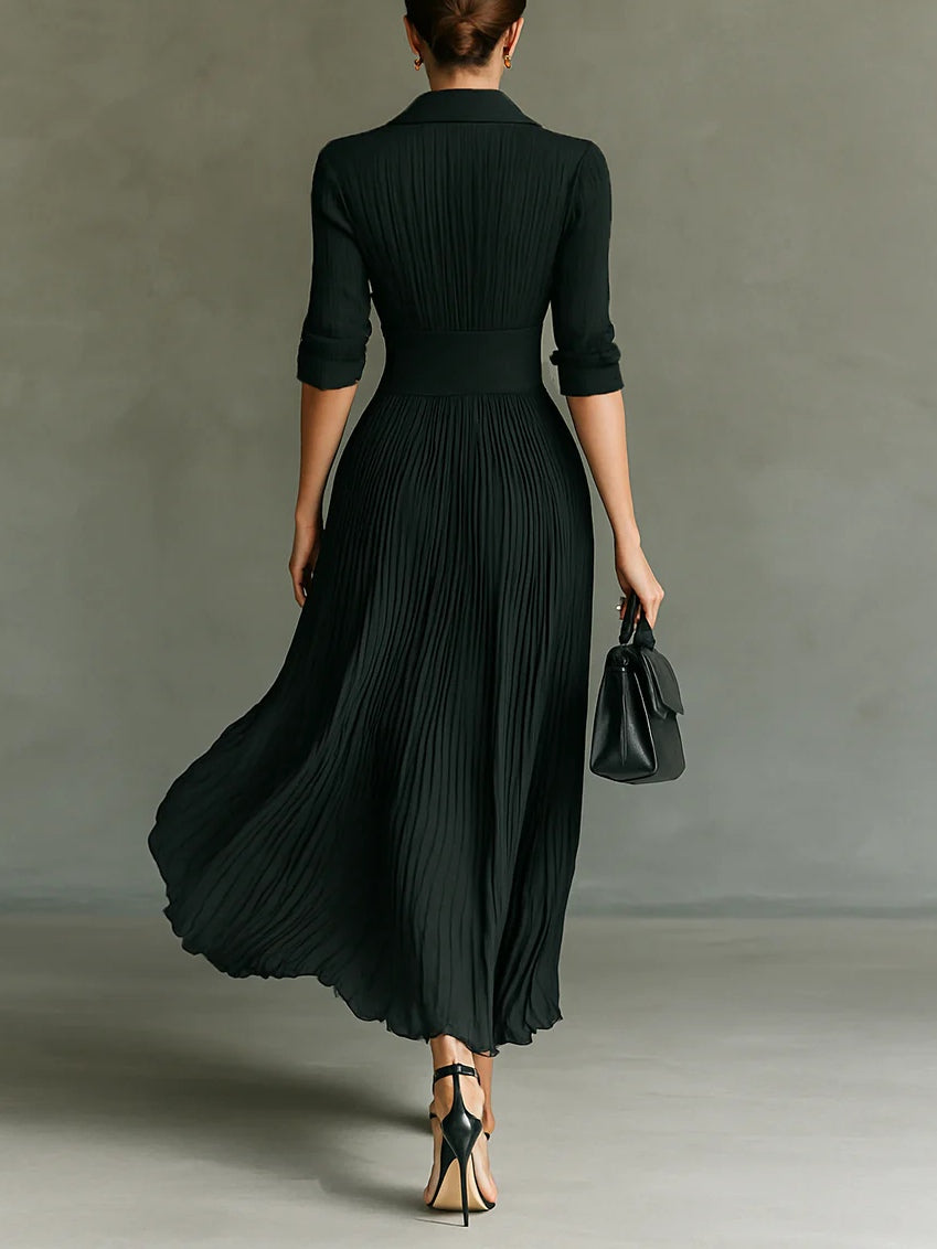 Women’s Dress | Pleated Lapel Waist Maxi