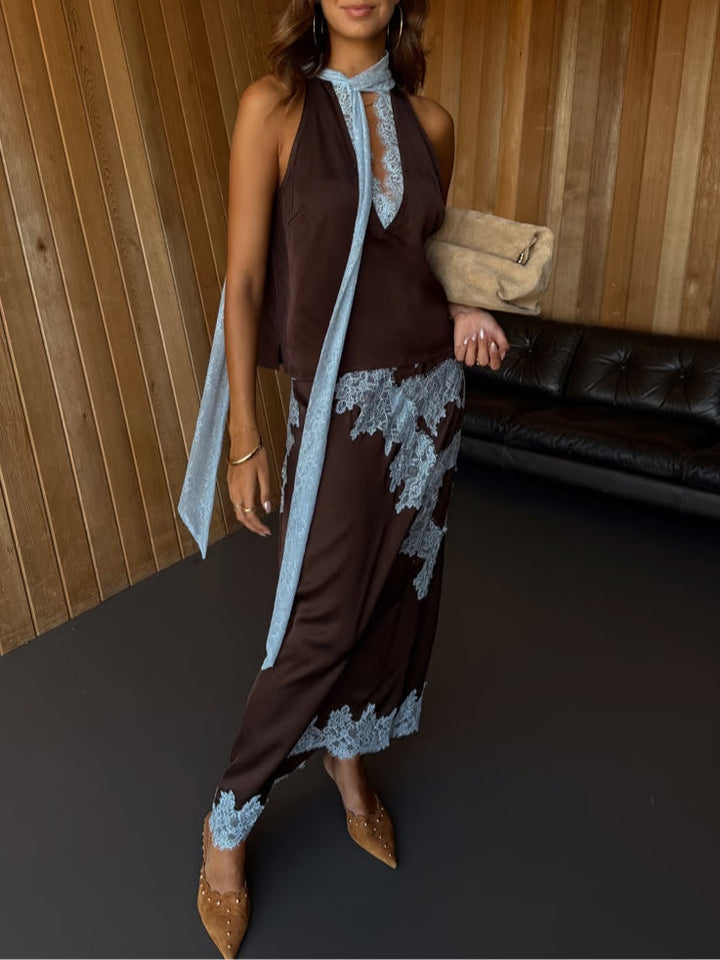 Women's Two-Piece Set | Halter with Scarf and Skirt