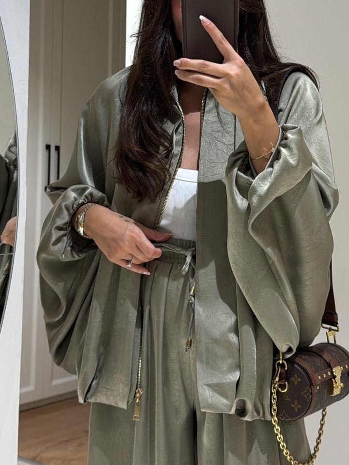 Women's Two-Piece Set  | Open Front Jacket Wide Pants