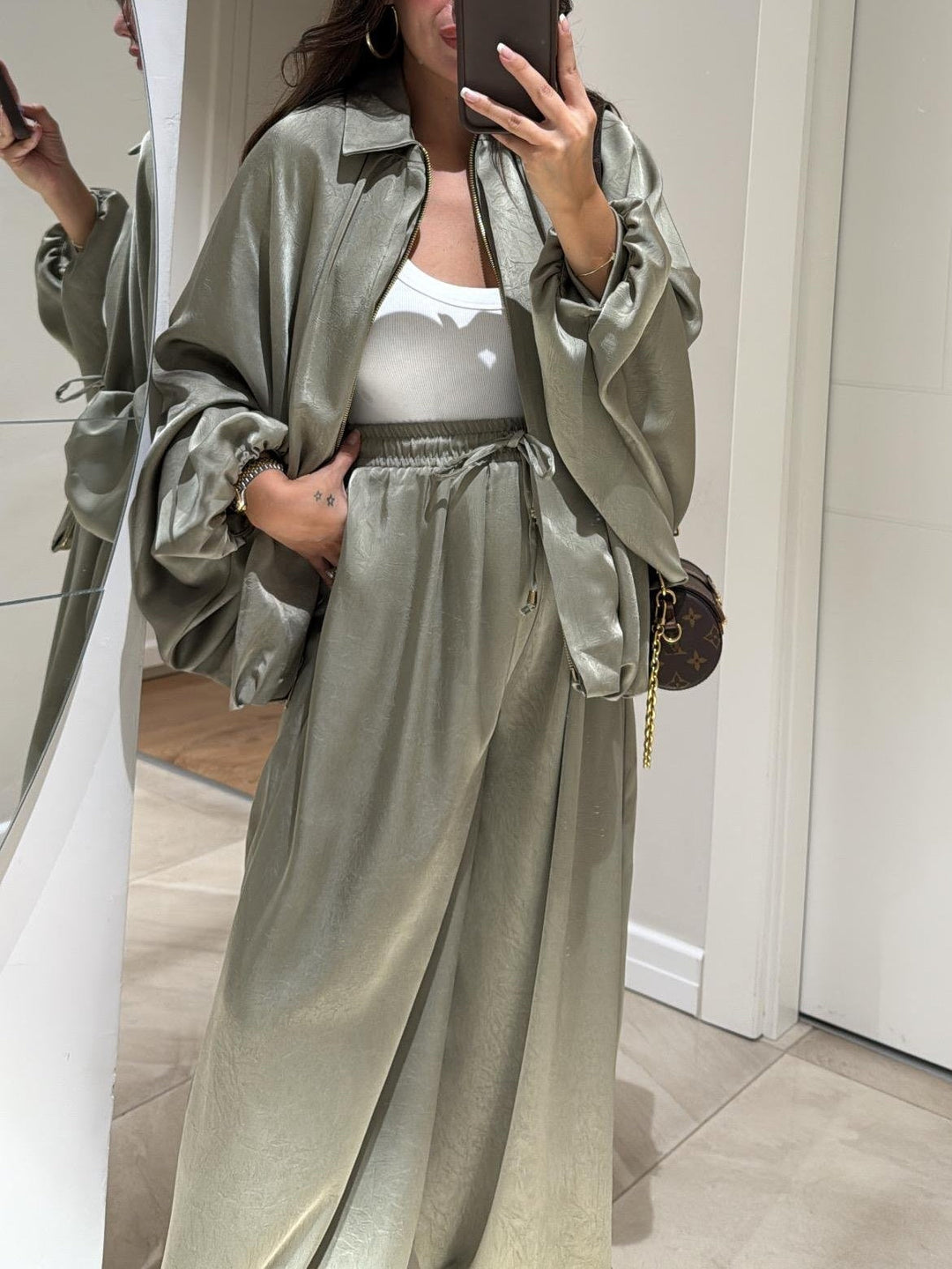 Women's Two-Piece Set  | Open Front Jacket Wide Pants