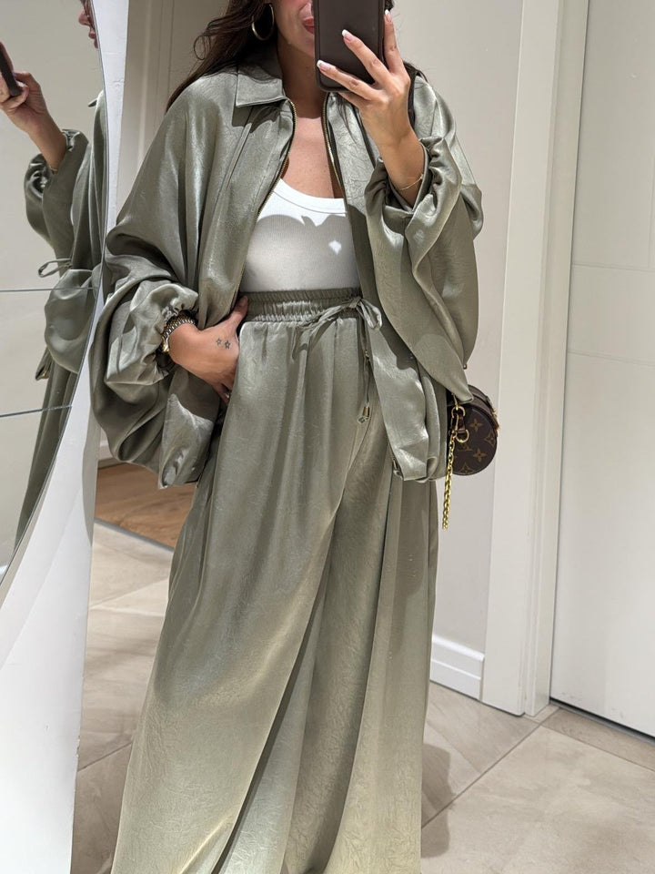 Women's Two-Piece Set  | Open Front Jacket Wide Pants