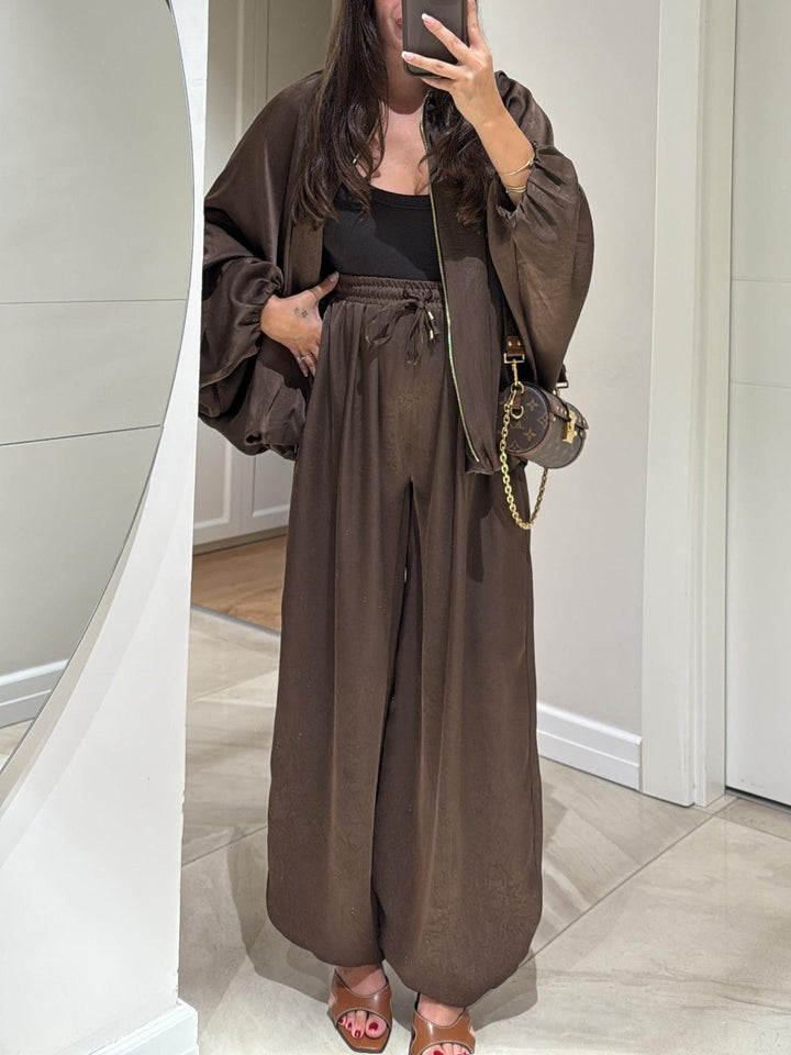 Women's Two-Piece Set  | Open Front Jacket Wide Pants