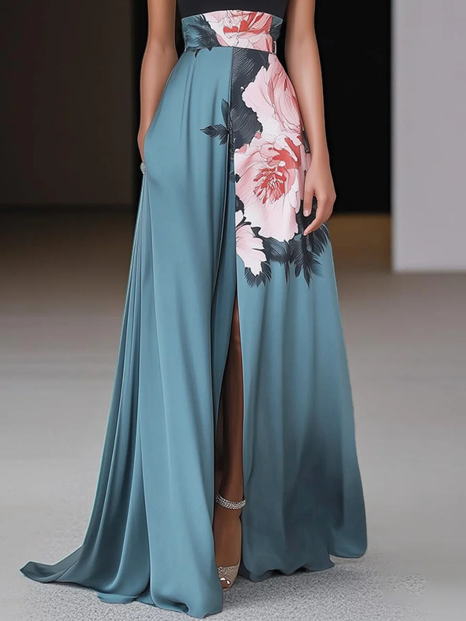 Women’s Dress | Sleeveless Floral Slit Maxi