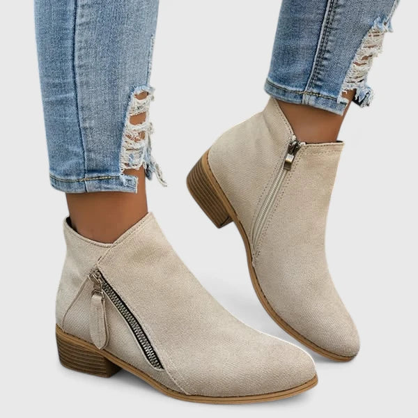 Boots For Women | Side Zip Ankle Boots With Low Block Heel