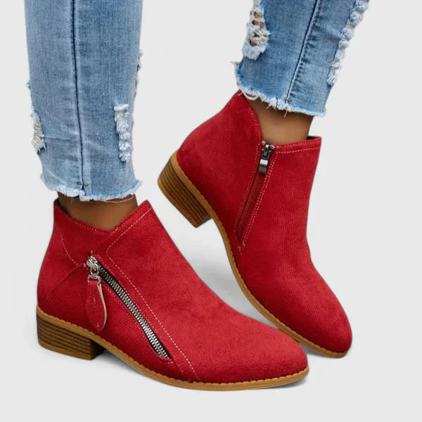Boots For Women | Side Zip Ankle Boots With Low Block Heel