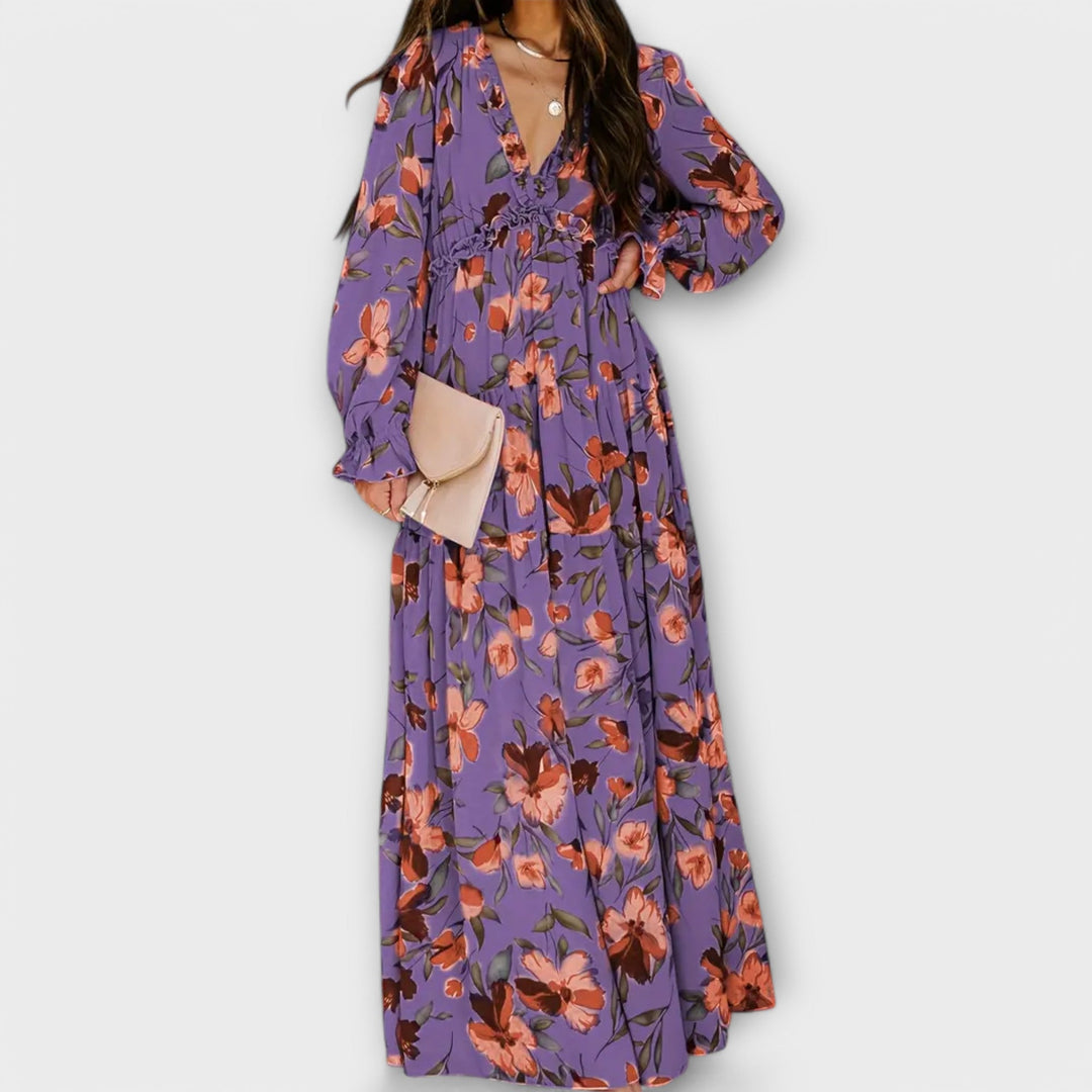 Women's Floral Maxi Dress | Pleated