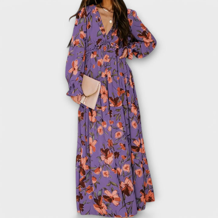 Women's Floral Maxi Dress | Pleated