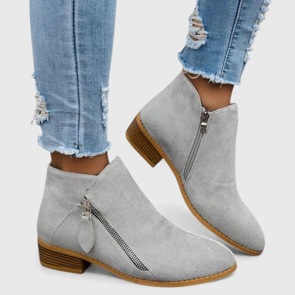 Boots For Women | Side Zip Ankle Boots With Low Block Heel