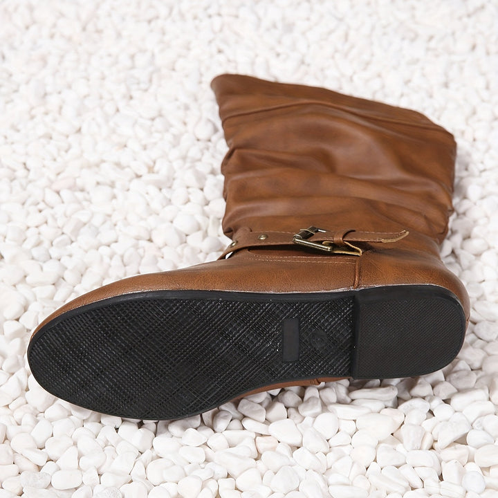 Boots For Women | Flat Heel Knee High With Buckle Detail
