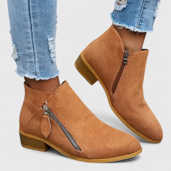 Boots For Women | Side Zip Ankle Boots With Low Block Heel