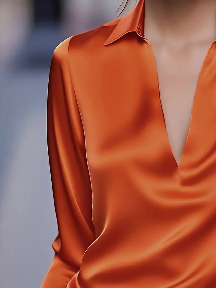 Women’s Blouse | Long Sleeve Collared V-Neck