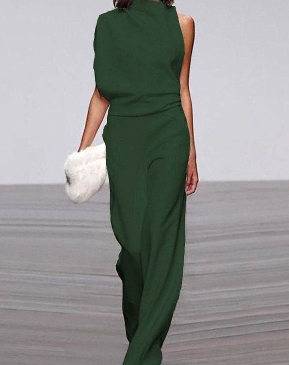 Abigail | Women's High Neck Asymmetric Shoulder Jumpsuit Wide-Leg Formal