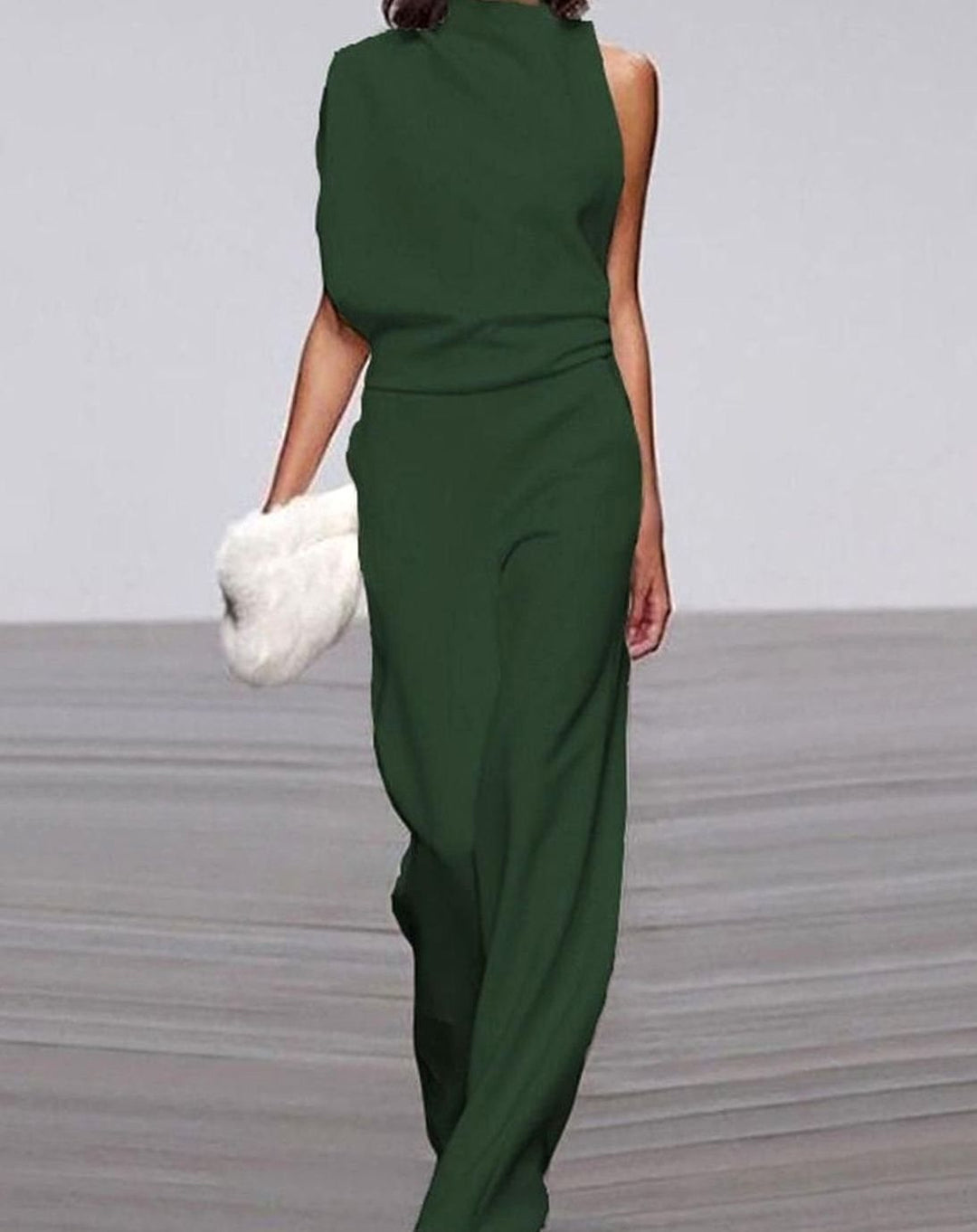 Abigail | Women's High Neck Asymmetric Shoulder Jumpsuit Wide-Leg Formal