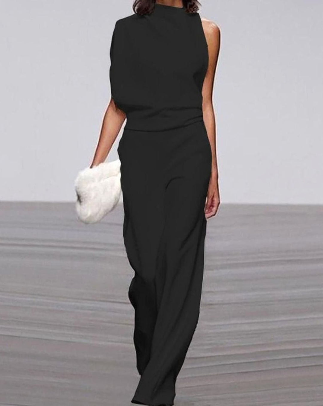 Abigail | Women's High Neck Asymmetric Shoulder Jumpsuit Wide-Leg Formal