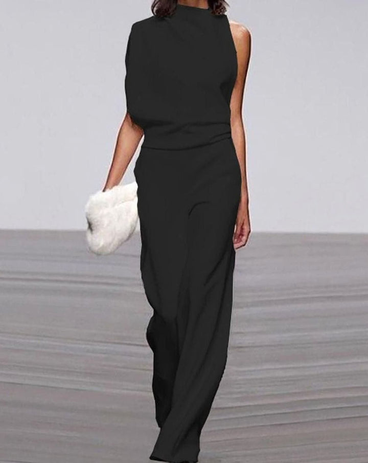 Abigail | Women's High Neck Asymmetric Shoulder Jumpsuit Wide-Leg Formal