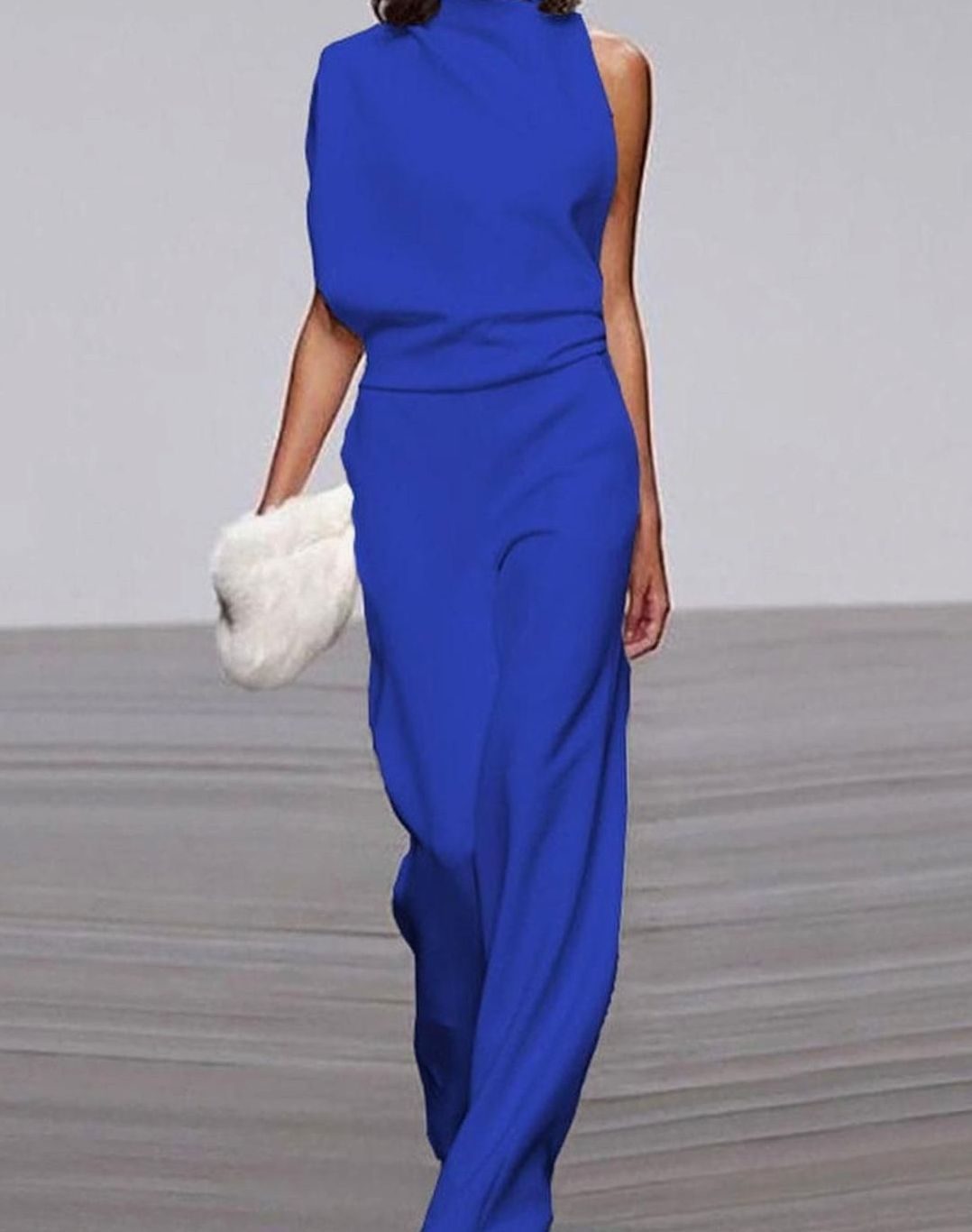 Abigail | Women's High Neck Asymmetric Shoulder Jumpsuit Wide-Leg Formal