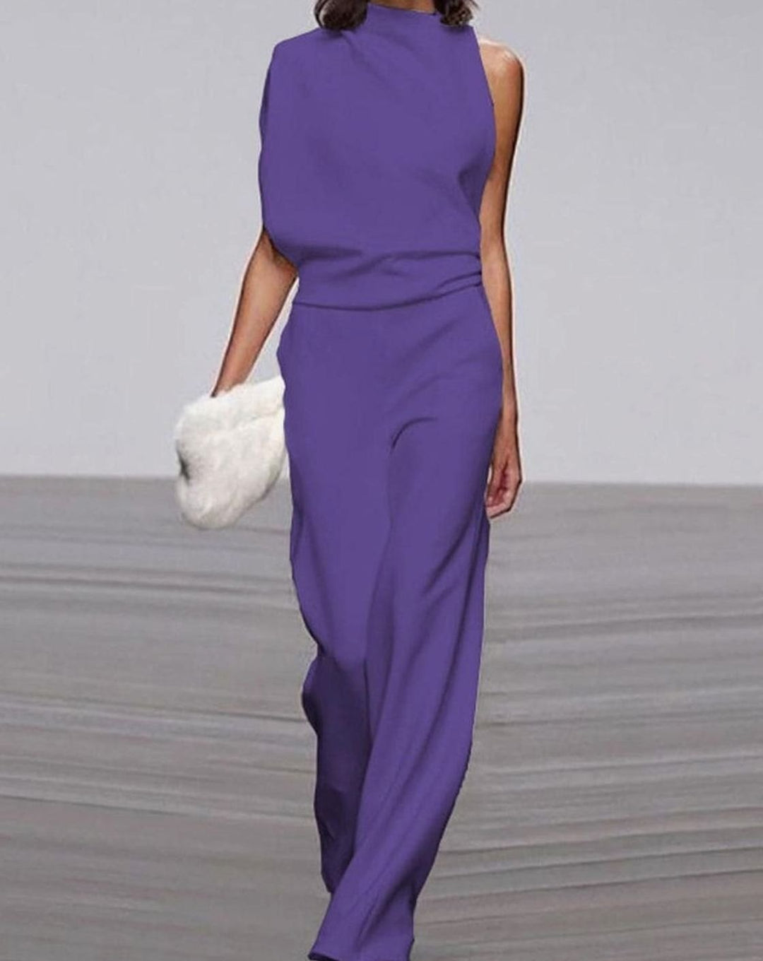 Abigail | Women's High Neck Asymmetric Shoulder Jumpsuit Wide-Leg Formal