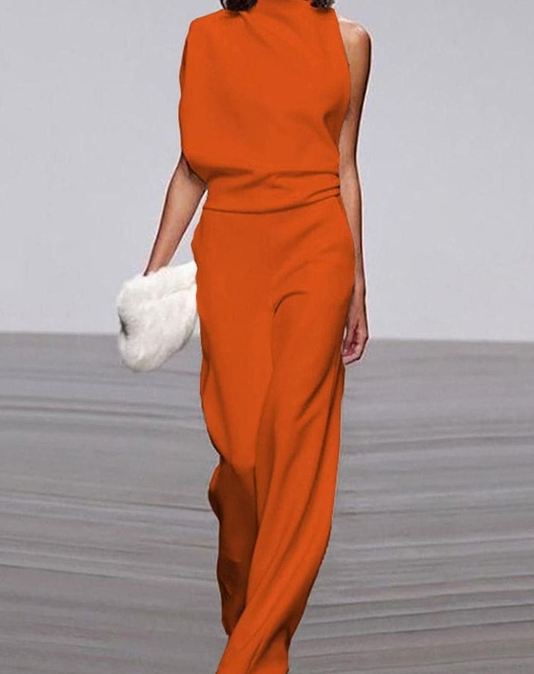 Abigail | Women's High Neck Asymmetric Shoulder Jumpsuit Wide-Leg Formal