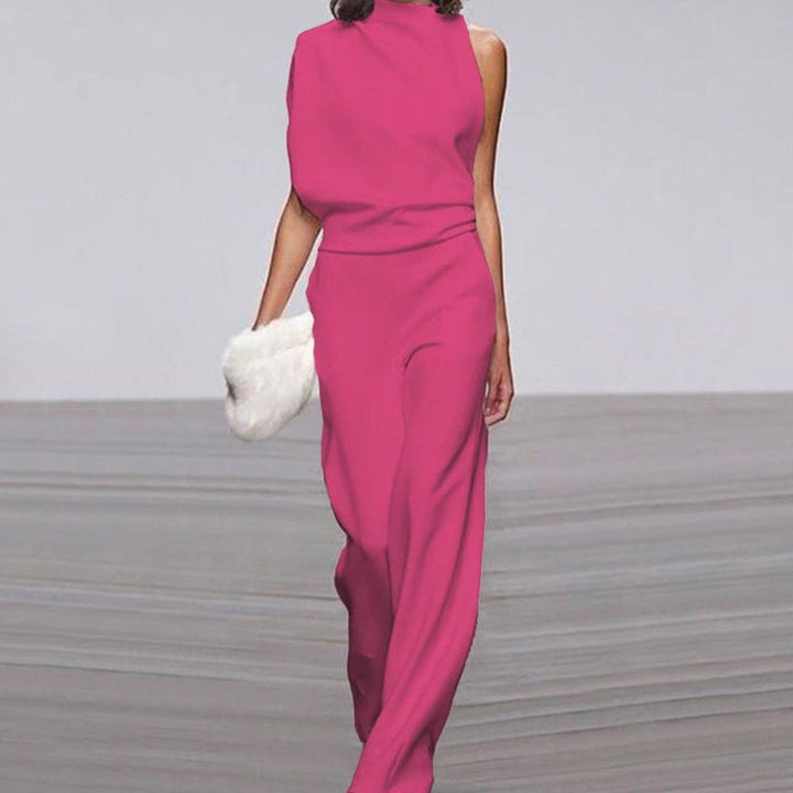 Abigail | Women's High Neck Asymmetric Shoulder Jumpsuit Wide-Leg Formal