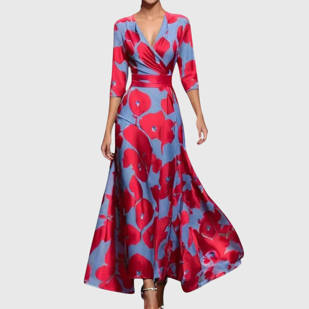 Women's Wedding Guest Maxi Dress | V-Neck Wrap Floral