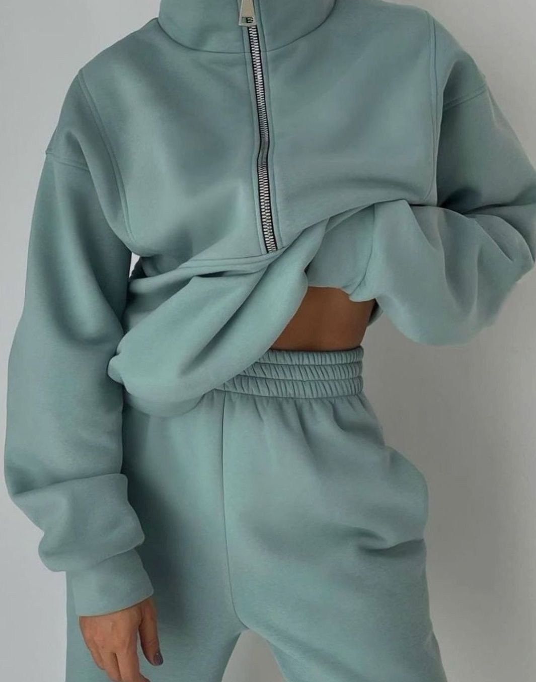Adeline | Women's Oversized Half-Zip Cropped Jogger Two-Piece Set